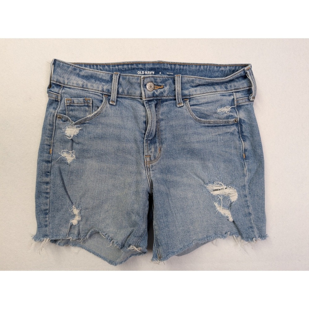 Old Navy Women Jean Shorts Size 0 Distressed Mid Rise Blue